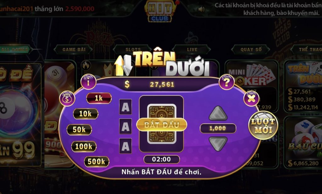 Luật chơi mini game trên dưới hitclub